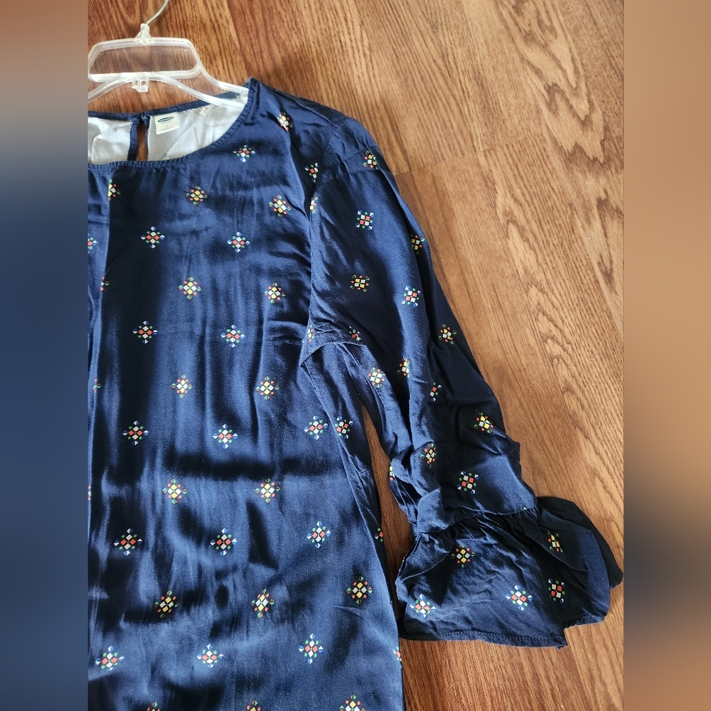 Old Navy Blue Dress with 3/4 Ruffle Sleeves - Picture 3 of 3